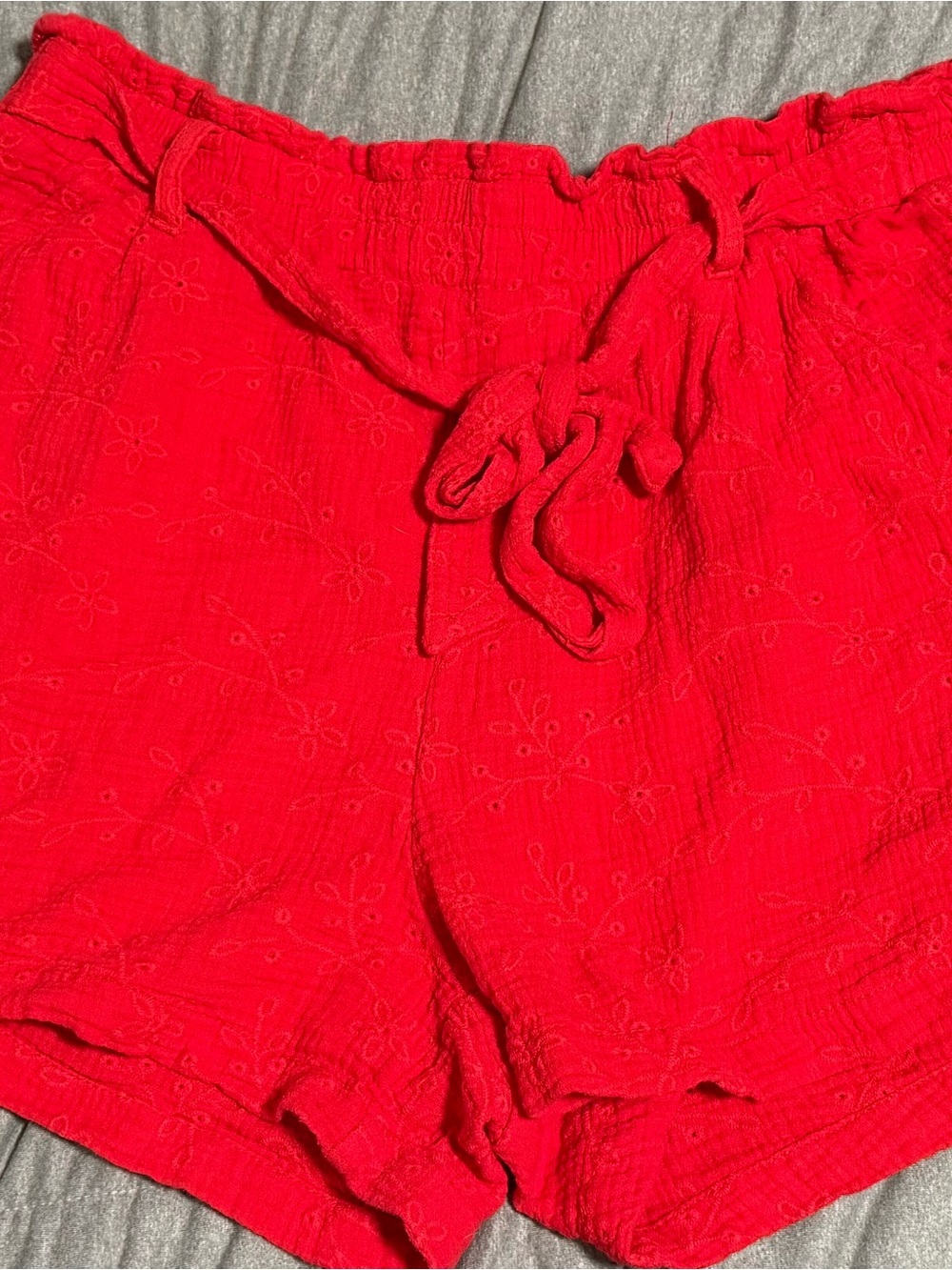 Knox Rose XL Red Embroidered Cotton Gauze Drawstring Shorts Boho Cottagecore